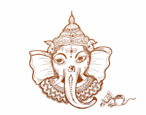 A drawn depiction of Lord Ganesha with the mouse